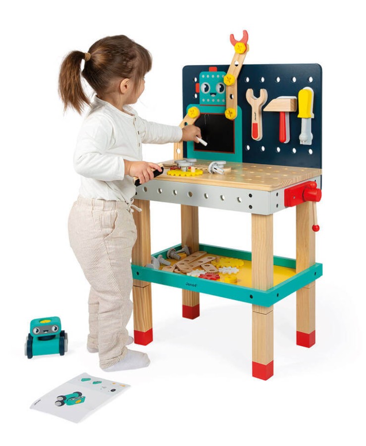 Duży stolik warsztat drewniany magnetyczny Robot Brico ‘Kids 3+ / Janod