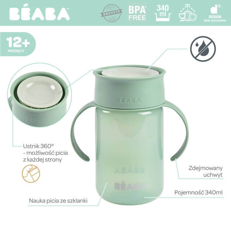 Kubek treningowy 360° - sage green / Beaba
