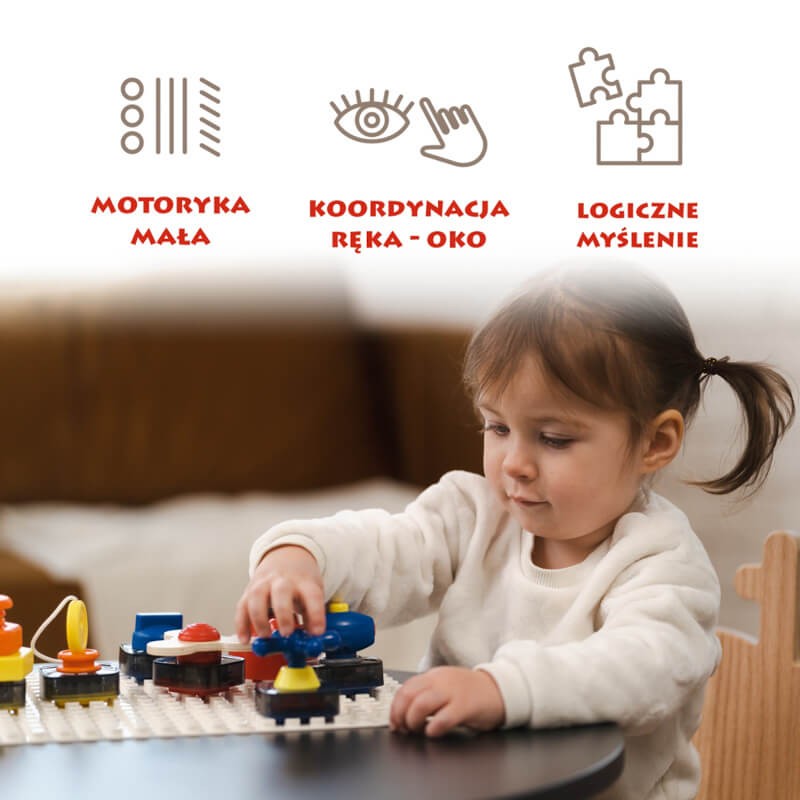 Tablica manipulacyjna z kostką i doczepianymi elementami, 12msc.+ / TOPBRIGHT