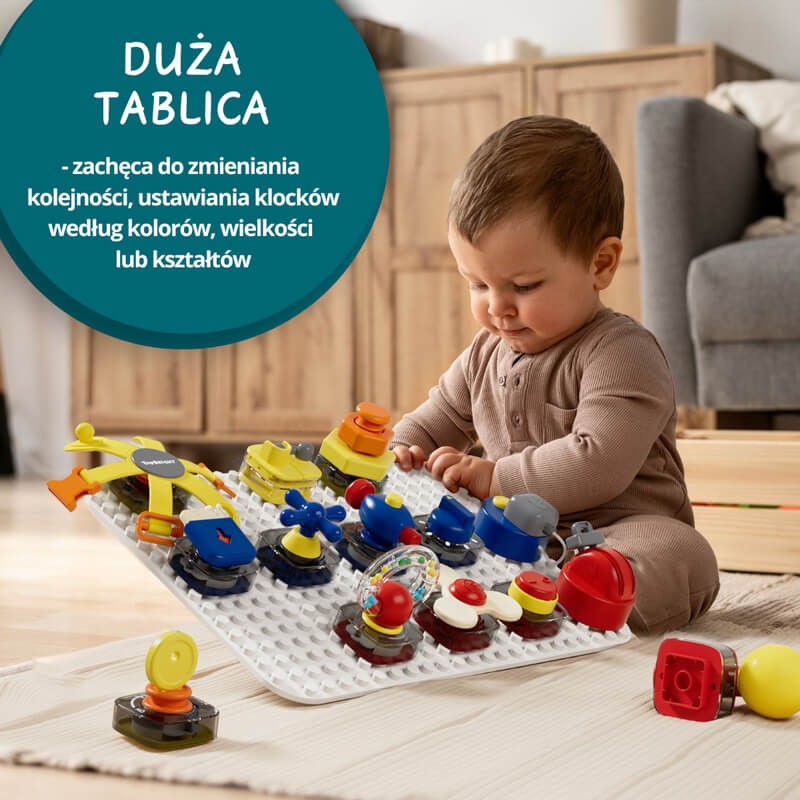 Tablica manipulacyjna z kostką i doczepianymi elementami, 12msc.+ / TOPBRIGHT