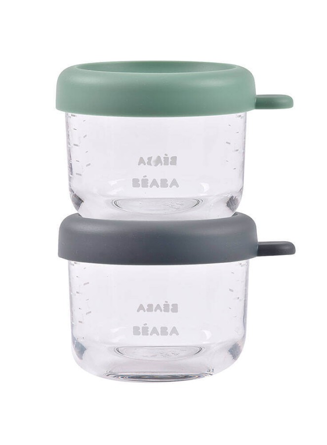 Zestaw pojemników słoiczków szklanych z zamknięciem 2 x 150 ml Mineral, Sage green / Beaba