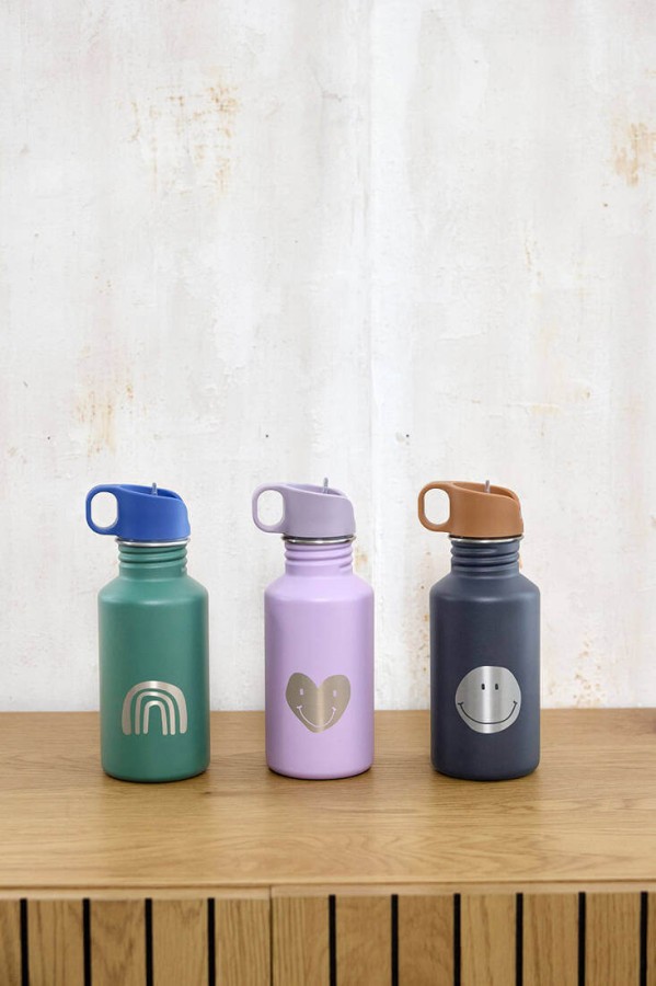 Bidon ze stali nierdzewnej z ustnikiem i uchwytem Little Gang, 500 ml - Smile navy / Lassig