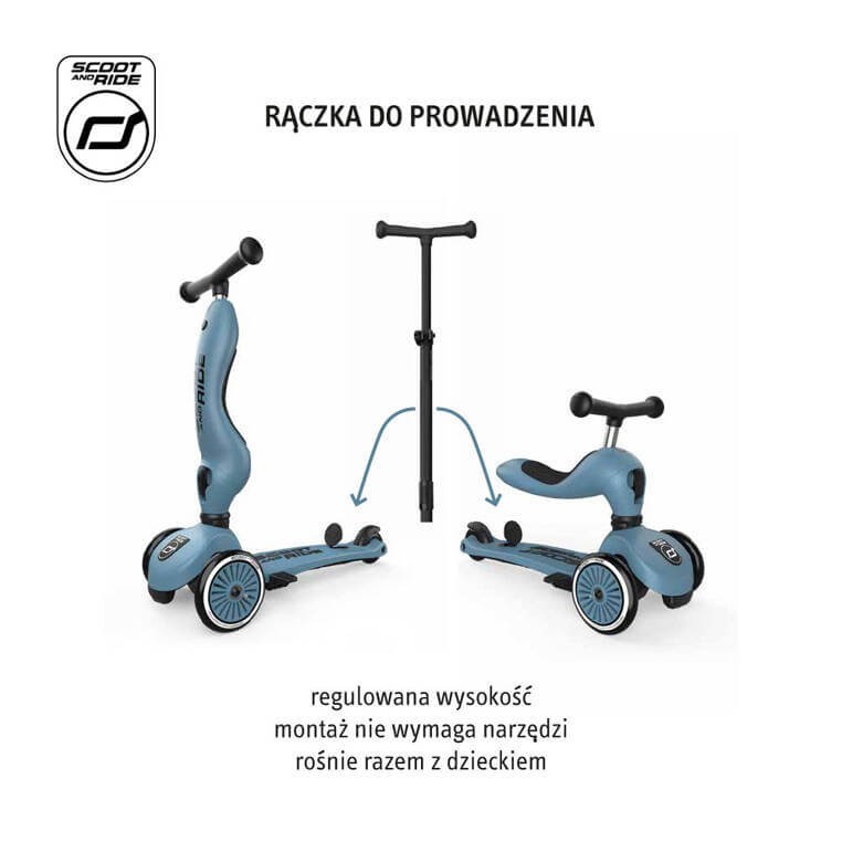 Highwaykick1 Push and Go 2w1 Jeździk i hulajnoga z rączką do prowadzenia 1-5 lat Steel / Scootandride