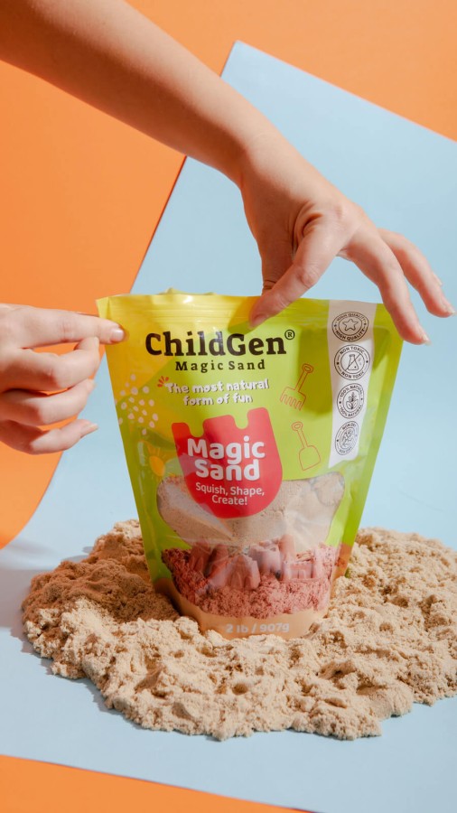 Piasek kinetyczny, 100% NATURALNY SKŁAD - zapach brzoskwiniowy, opakowanie re-fill uzupełniające, 907g / ChildGen