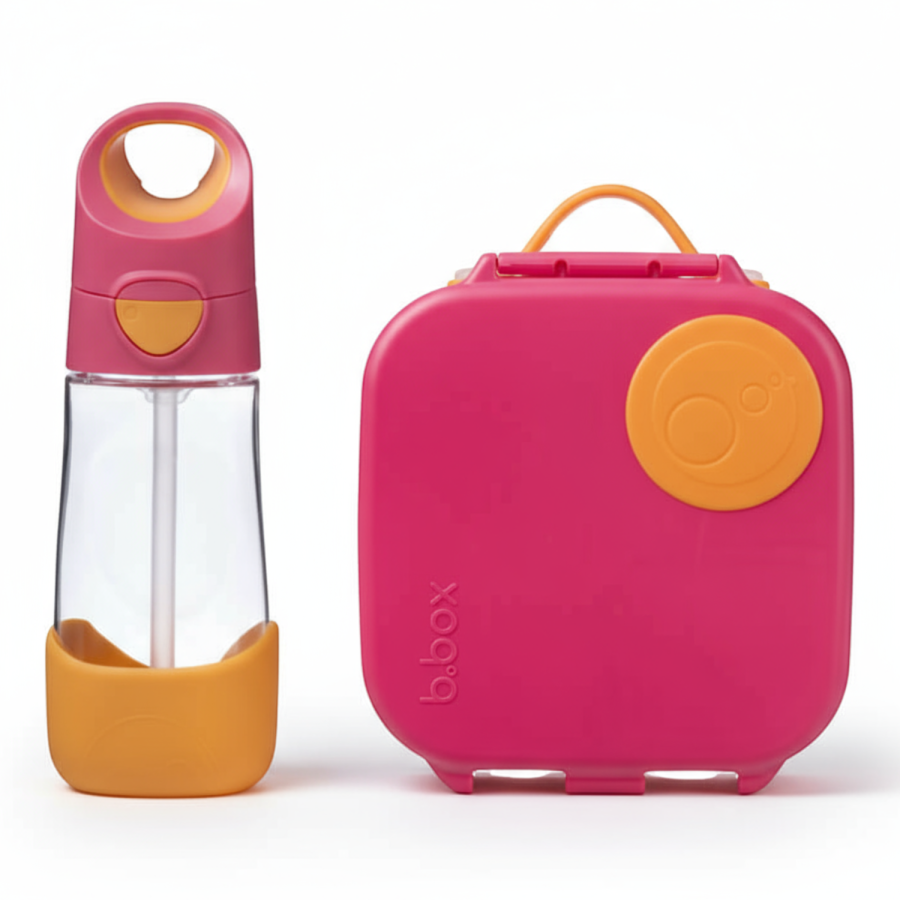 Zestaw Mini Lunchbox + Butelka tritanowa ze słomką 450 ml - Strawberry Shake