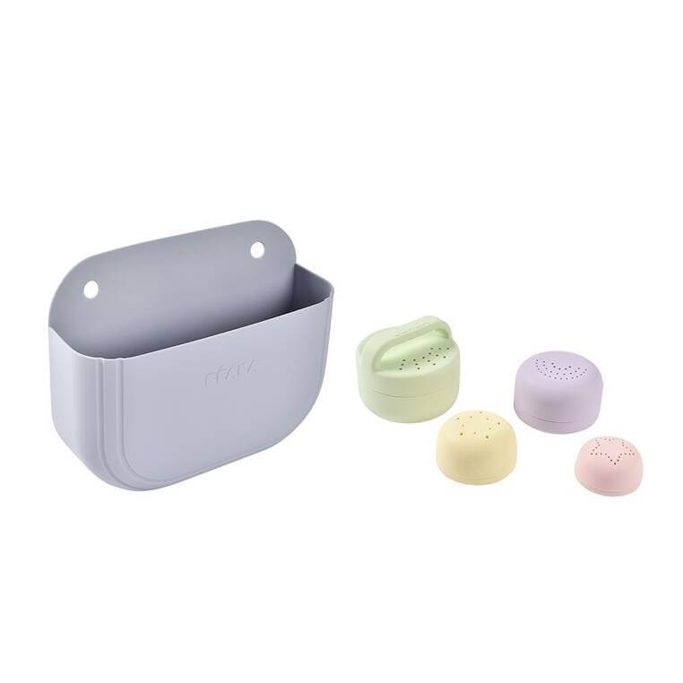 Silikonowy zestaw do kąpieli: zabawki Mint - multi colors i kosz do przechowywania Pebble / Beaba
