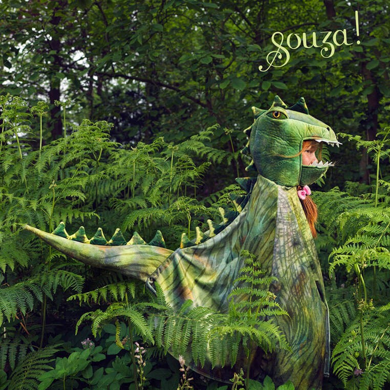 Kostium peleryna z kapturem - maską zielony dinozaur T-rex, 4-7 lat / Souza!