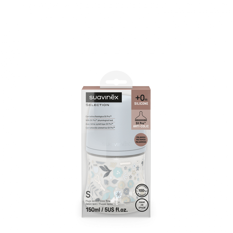Butelka 150 ml ze smoczkiem fizjologicznym SX Pro o wolnym przepływie - niebieska liberty Wonderland / Suavinex
