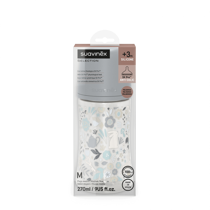 Butelka 270 ml ze smoczkiem fizjologicznym SX Pro o średnim przepływie - niebieska liberty Wonderland / Suavinex