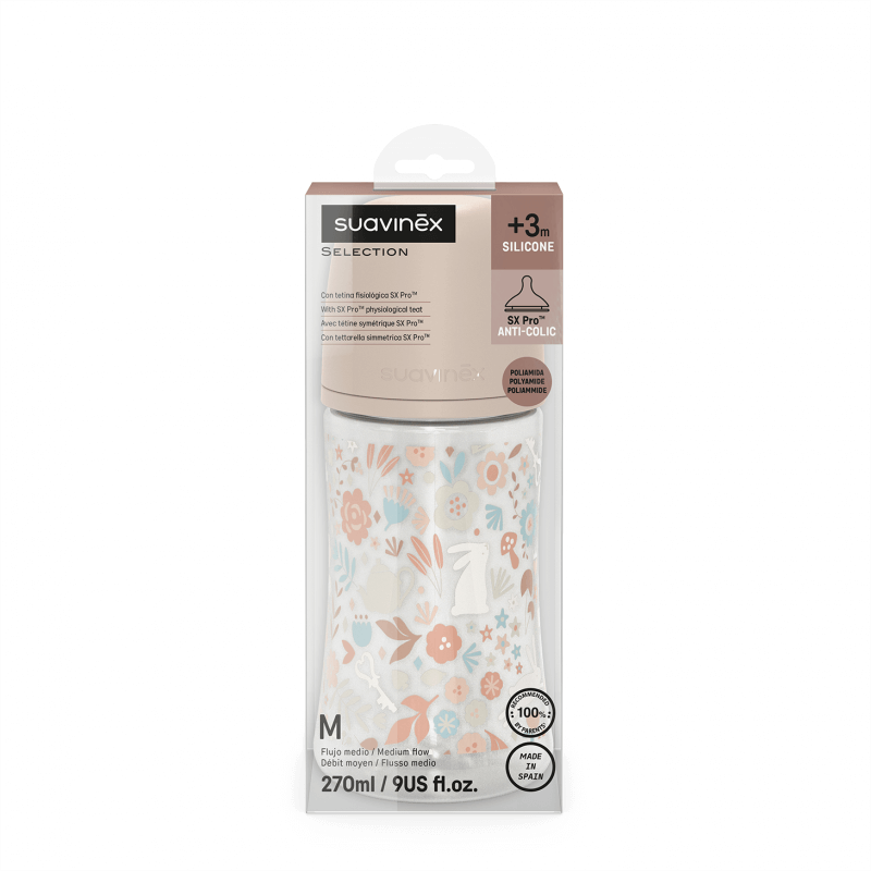 Butelka 270 ml ze smoczkiem fizjologicznym SX Pro o średnim przepływie - różowa liberty Wonderland / Suavinex
