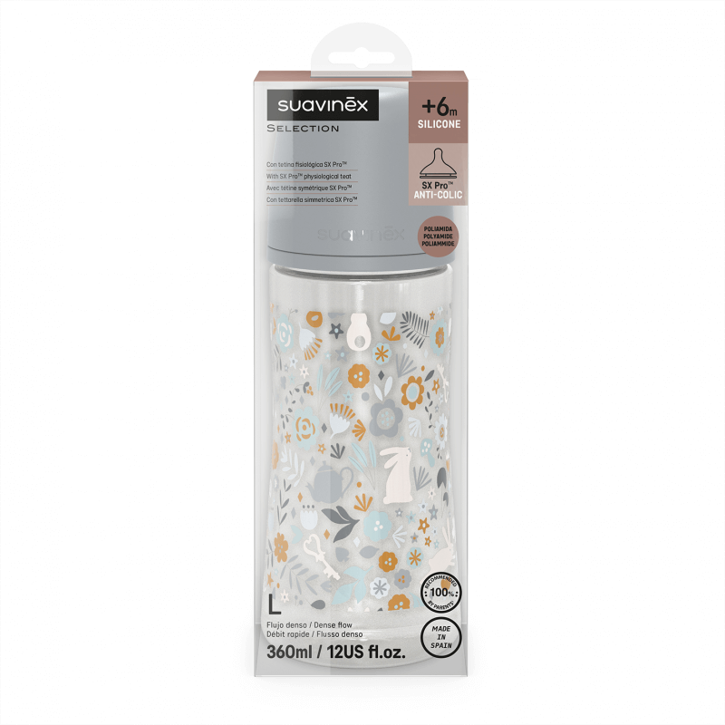 Butelka 360 ml ze smoczkiem fizjologicznym SX Pro o szybkim przepływie - niebieska liberty Wonderland / Suavinex