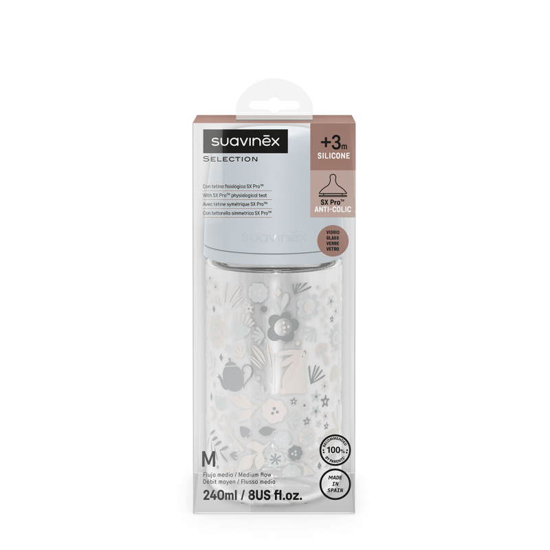 Butelka szklana SX PRO średni przepływ 240ml niebieska liberty Wonderland / Suavinex
