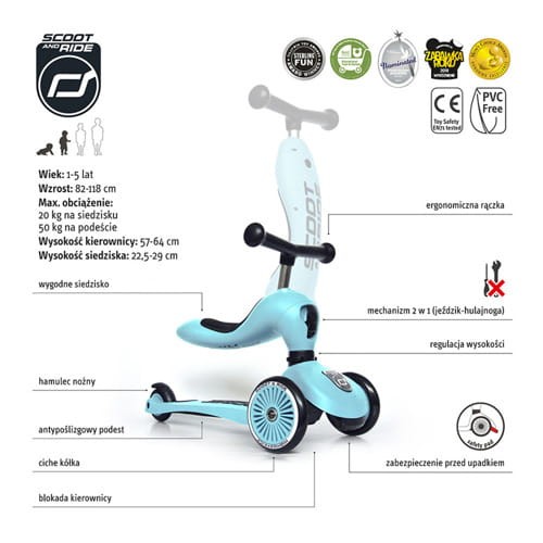 Highwaykick 1 2w1 Jeździk i hulajnoga 1-5 lat Blueberry kolekcja Icecream 2020 / Scootandride