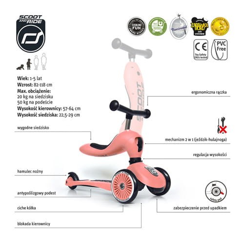 Highwaykick 1 2w1 Jeździk i hulajnoga 1-5 lat Peach kolekcja Icecream 2020 / Scootandride