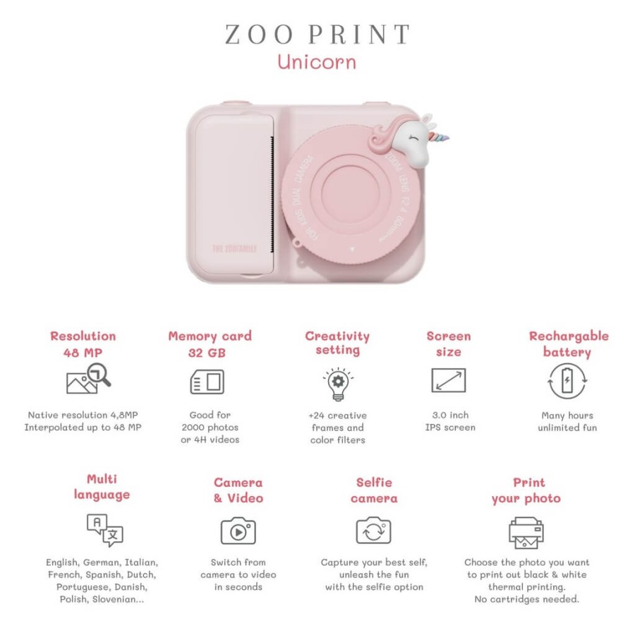 Aparat cyfrowy z drukarką dla dzieci Zoo Print - Unicorn / The Zoofamily