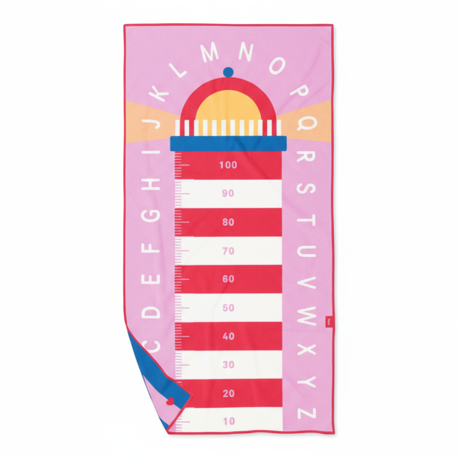 Dwustronny ręcznik plażowy PlayTowels - Lighthouse Cherry / QUUT