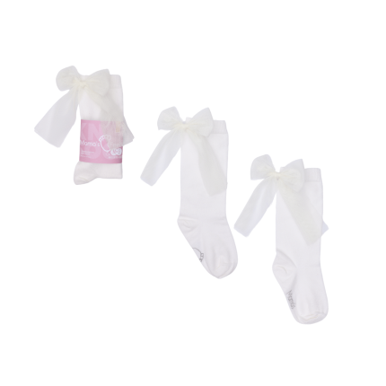 Podkolanówki z kokardą Candy Bow - Białe gładkie, 0-1 lat / Mama's Feet