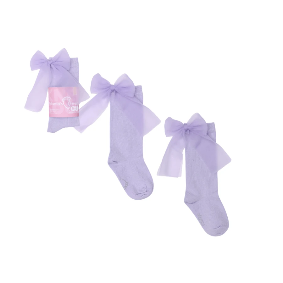 Podkolanówki z kokardą Candy Bow - Lawendowe gładkie / Mama's Feet