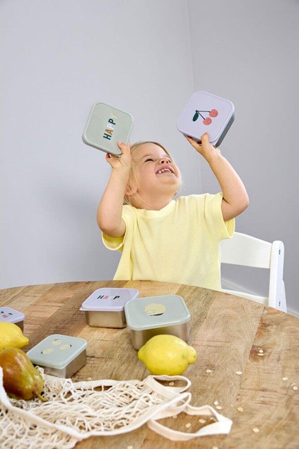 Pojemnik na przekąski snackbox ze stali nierdzewnej 3 szt. Happy Fruits Cherry / Lassig