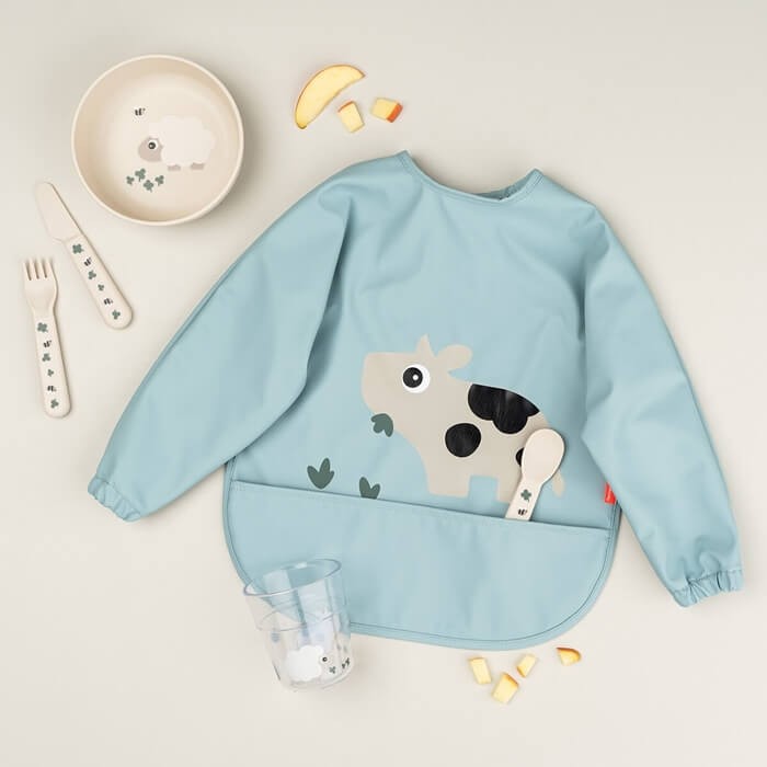 Śliniak z rękawami 6-18m Tiny Farm Blue / Done by Deer