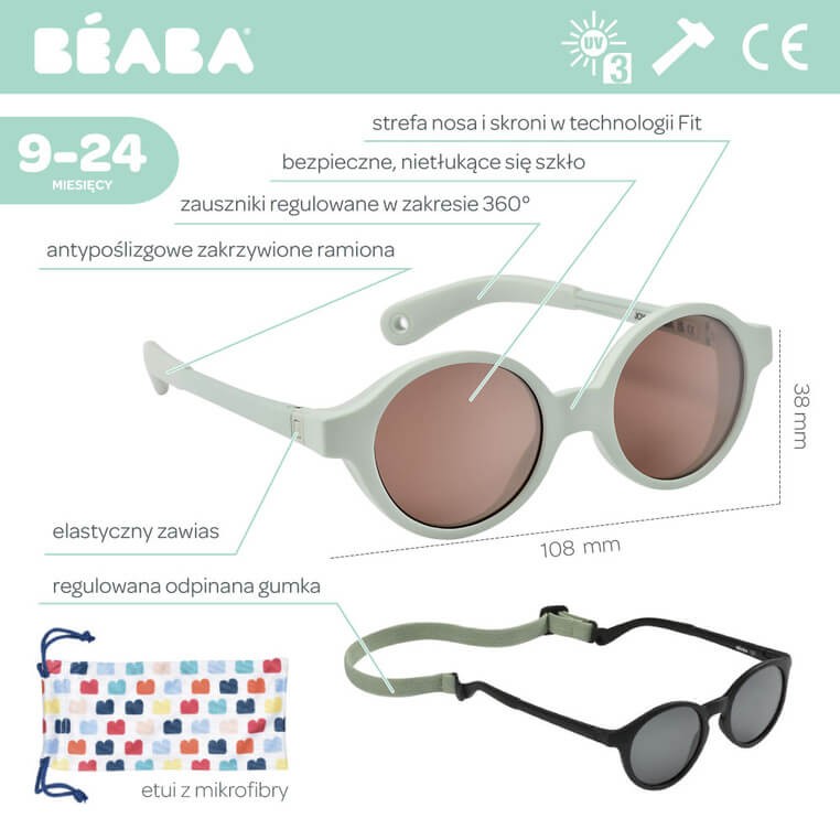 Okulary przeciwsłoneczne dla dzieci 9-24 miesięcy Joy - Misty Green / Beaba