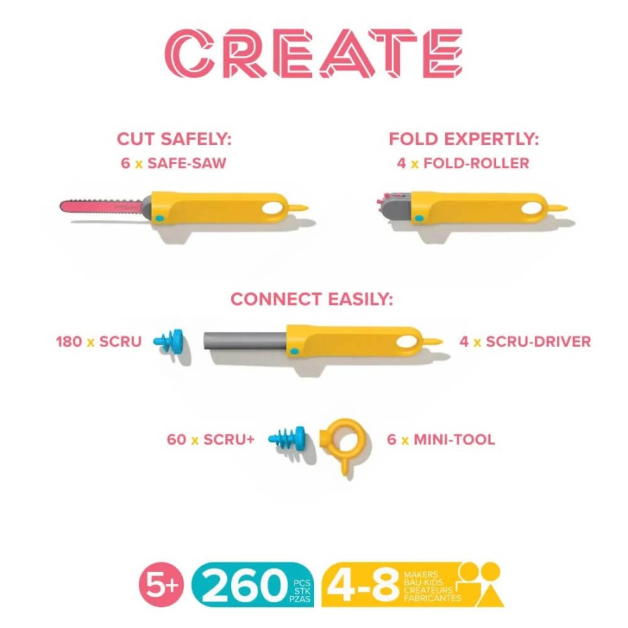 Zestaw narzędzi do konstruowania DIY - Create 260 el. / Makedo