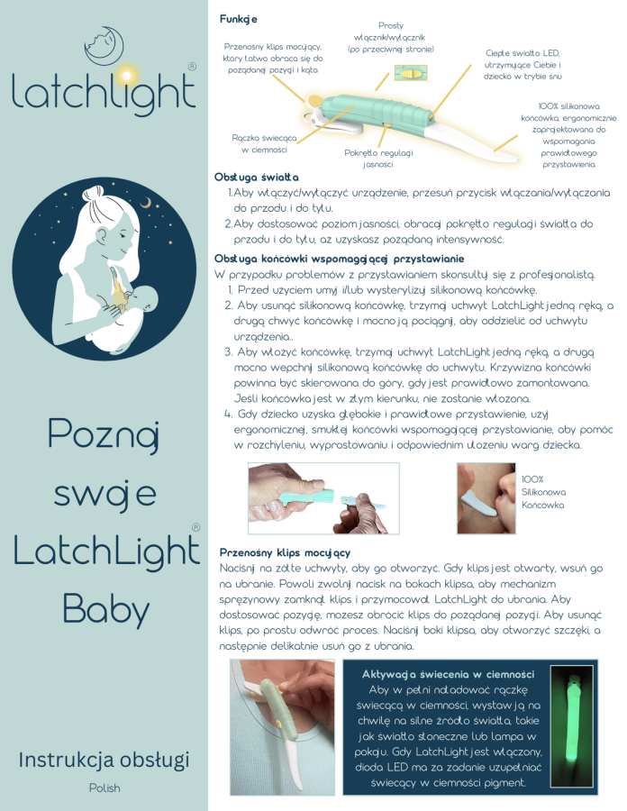 Innowacyjna lampka nocna nie zaburzająca fazy snu, przenośna, z klipsem i światłem kierunkowym / LatchLight
