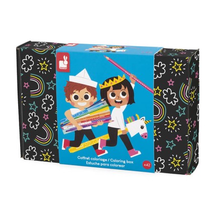 Zestaw przyborów do kolorowania kredki flamastry Coloring box 42 el. 3+ / Janod
