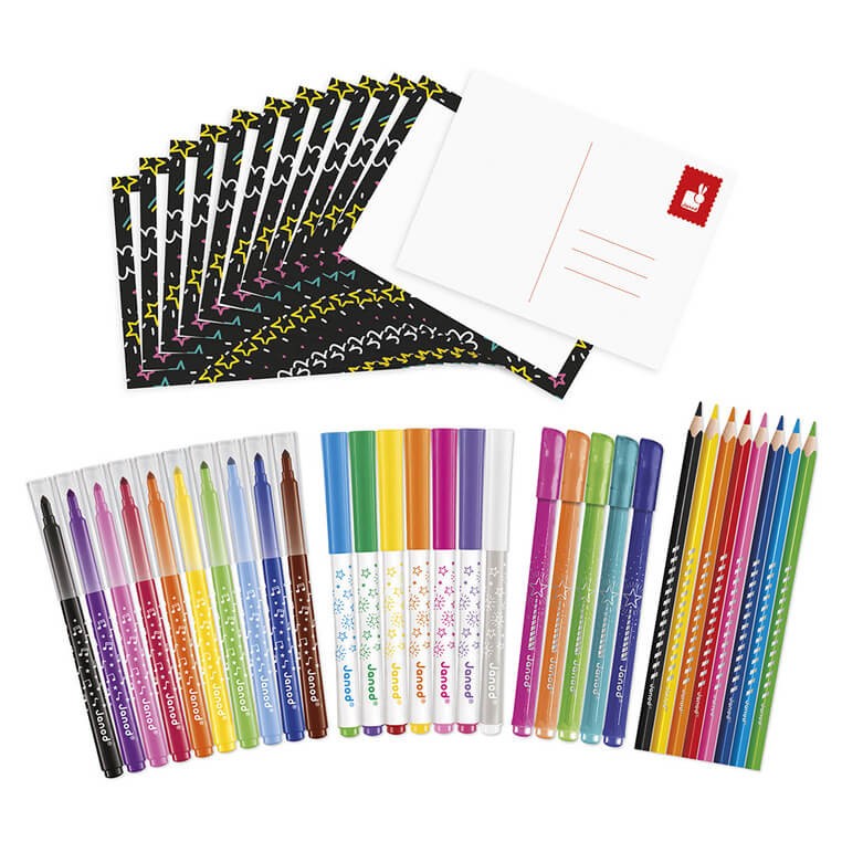 Zestaw przyborów do kolorowania kredki flamastry Coloring box 42 el. 3+ / Janod