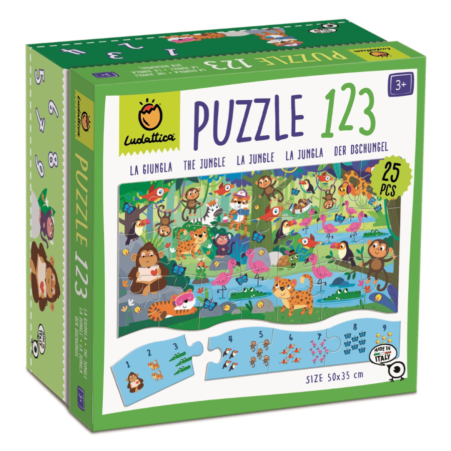 Puzzle 123 – MATEMATYCZNE puzzle dla najmłodszych – DŻUNGLA / Ludattica