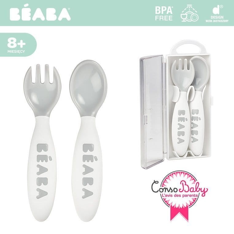 Sztućce plastikowe w etui Grey / Beaba
