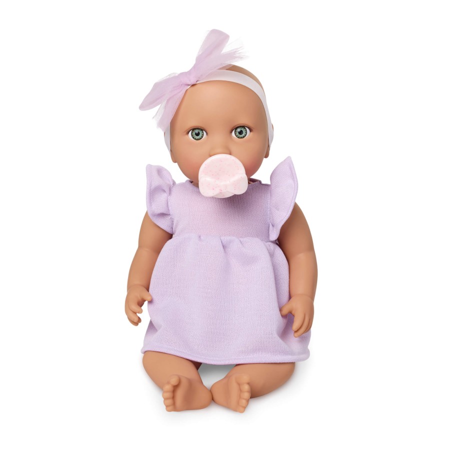 Lalka niemowlę ze smoczkiem, w sukience i opasce, wersja fioletowa / LullaBaby