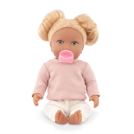 Lalka niemowlę z włosami i smoczkiem, w dwuczęściowym ubranku - blondynka / LullaBaby
