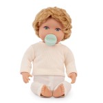 Lalka niemowlę chłopiec z włosami i smoczkiem, w dwuczęściowym ubranku - blondyn / LullaBaby