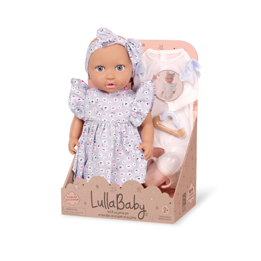 Lalka niemowlę ze smoczkiem, w sukience i opasce, z dodatkowymi śpioszkami i kubkiem niekapkiem / LullaBaby