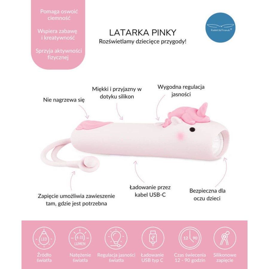 Latarka Jednorożec PINKY / Rabbit&Friends