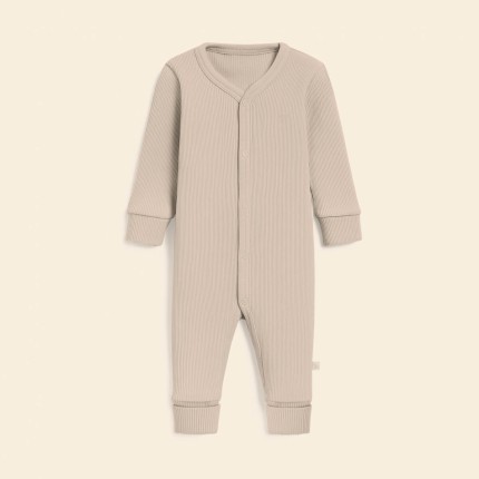 Rampers niemowlęcy z prążkowanej dzianiny z regulacją - Light Beige / Babysteps