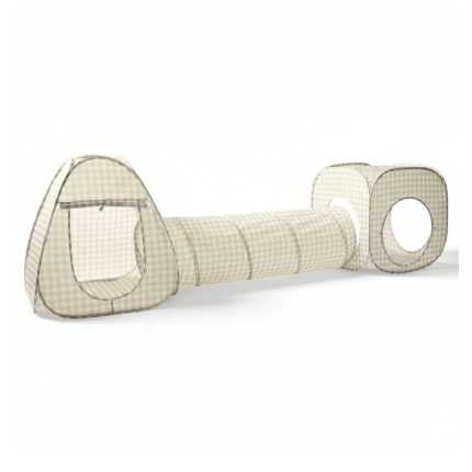 Zestaw namiotów dla dzieci z tunelem 3w1 Gingham Beige / 3 Sprouts