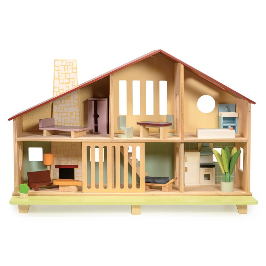 Drewniany dwupiętrowy domek dla lalek Cedar Chalet / Tender Leaf Toys