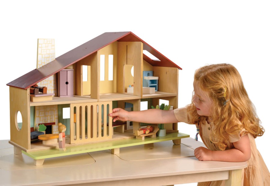 Drewniany dwupiętrowy domek dla lalek Cedar Chalet / Tender Leaf Toys