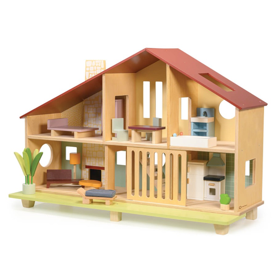 Drewniany dwupiętrowy domek dla lalek Cedar Chalet / Tender Leaf Toys