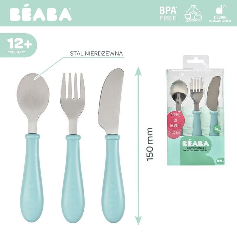Sztućce ze stali nierdzewnej 12 m+ Airy Green / Beaba