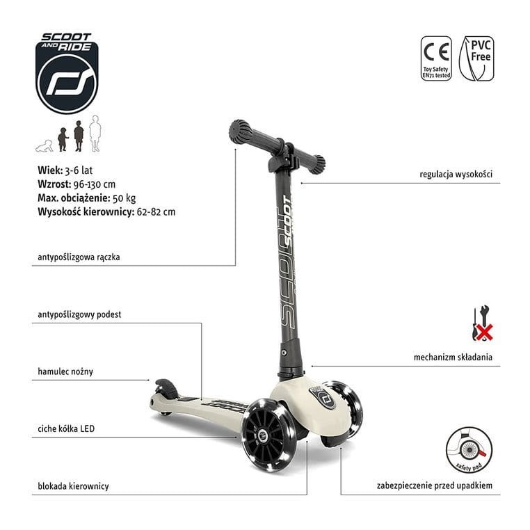 Highwaykick 3 LED Hulajnoga składana ze świecącymi kółkami 3+ Ash / Scootandride