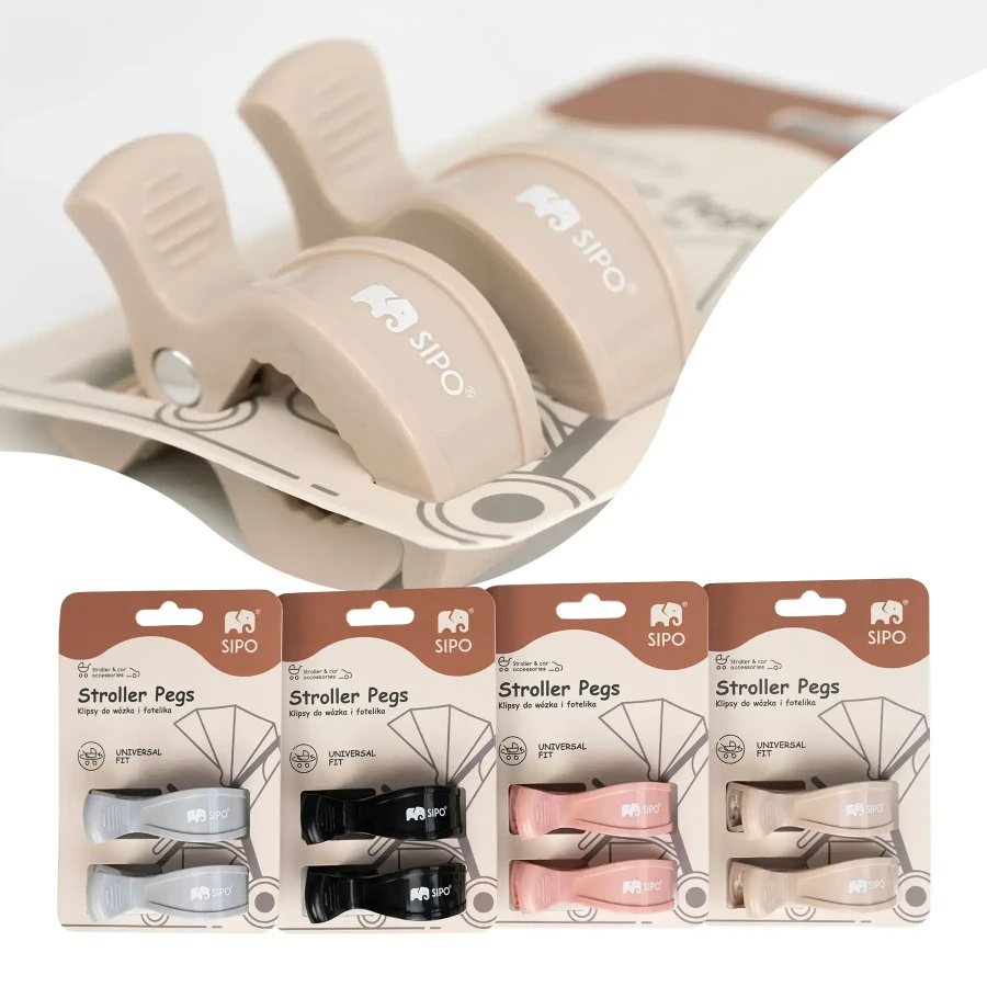 Wielofunkcyjne klipsy, klamry do wózka i fotelika, zestaw 2szt, - beżowy / SIPO