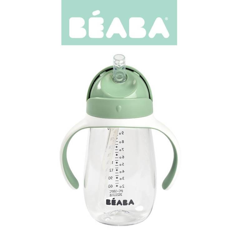 Bidon tritanowy ze słomką, 300 ml - sage green / Beaba