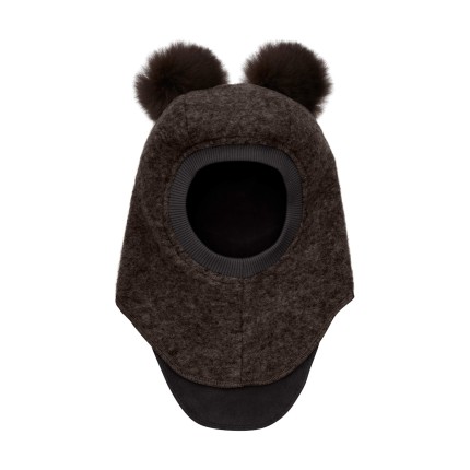 Kominiarka z pomponami z futra alpaki - Dark Brown Melange / HUTTEliHUT