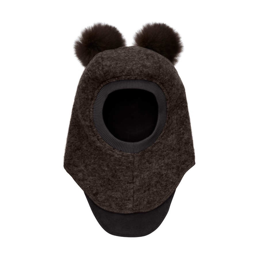 Kominiarka z pomponami z futra alpaki - Dark Brown Melange / HUTTEliHUT