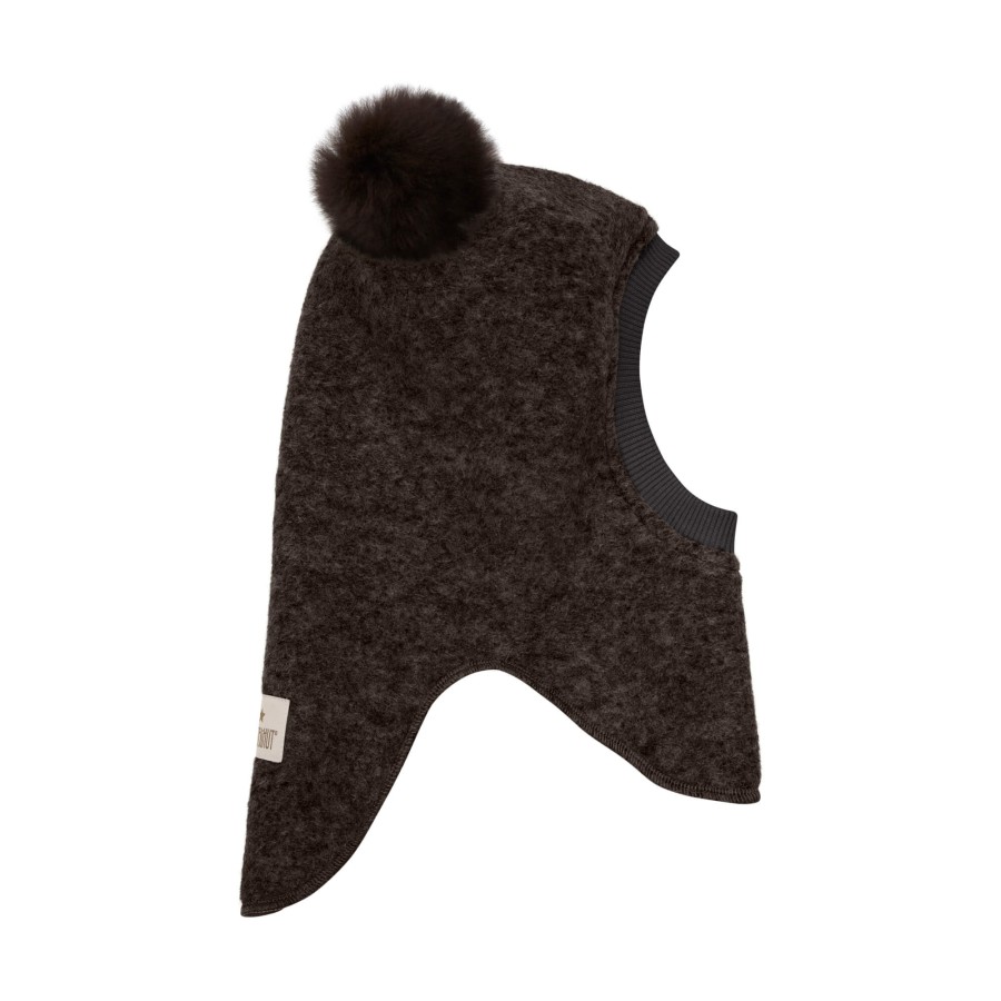 Kominiarka z pomponami z futra alpaki - Dark Brown Melange / HUTTEliHUT