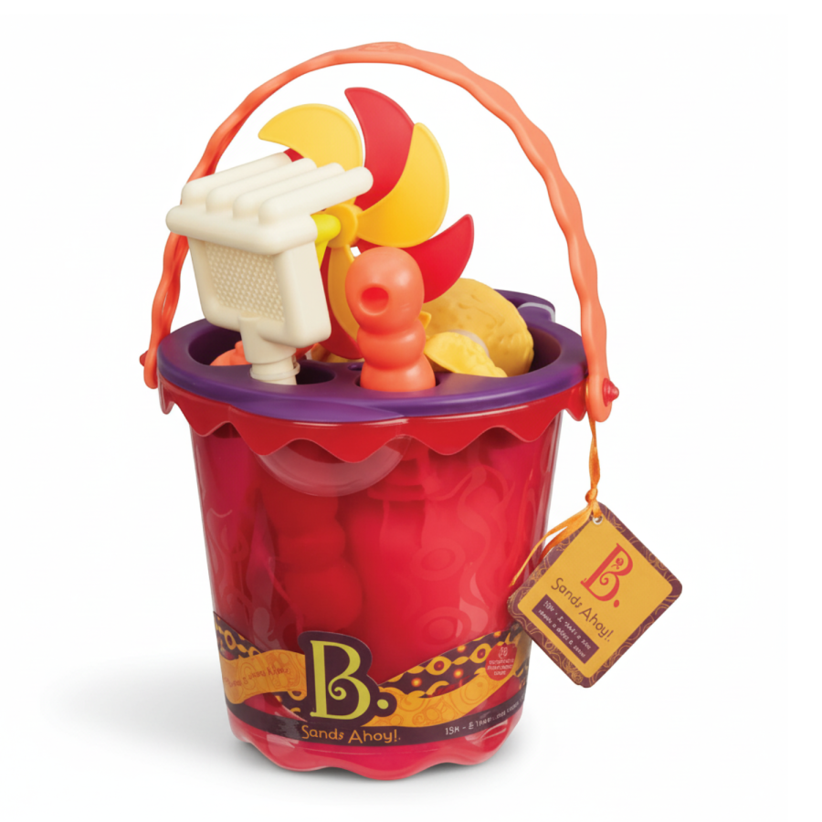 Sands Ahoy! – wiaderko z akcesoriami do piasku CZERWONE / B.Toys