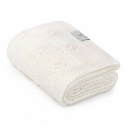 Kocyk ze 100% wełny merino cream Floral - premium collection / My Memi
